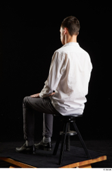 Whole Body Man White Shoes Shirt Trousers Slim Sitting Studio photo references